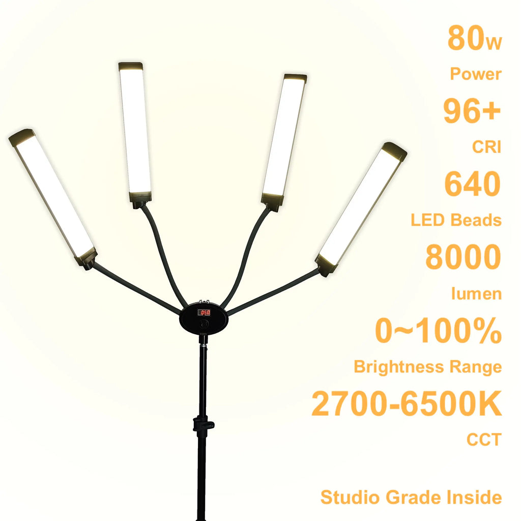 TQEQ LED 4 Arm light with all Pro specifications on a white background